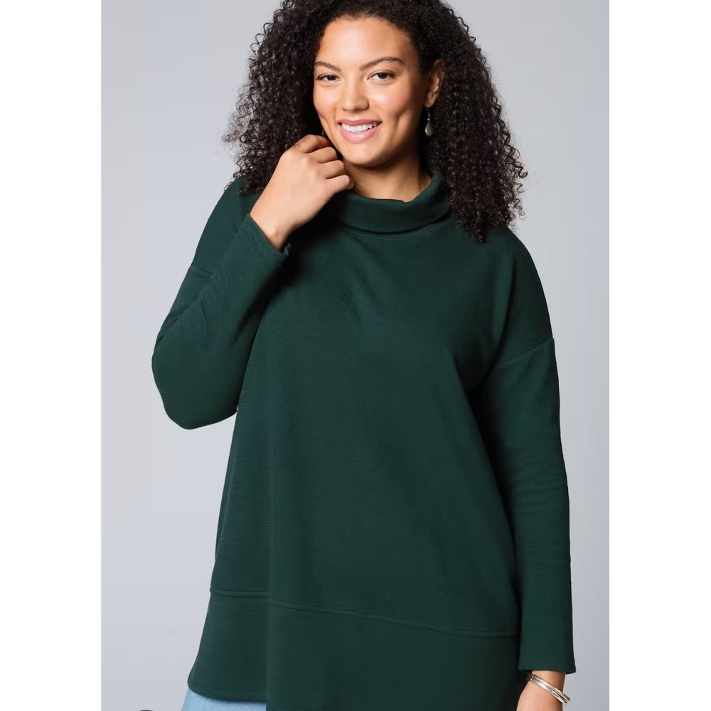Pure Jill Forest Green Mock Neck Tunic Sweater Top Size M